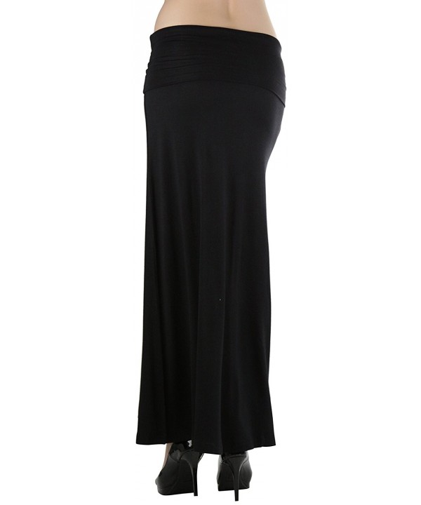 Women's Long Skirt With Fold-Over Waistband - Black - CT12B6XG49R