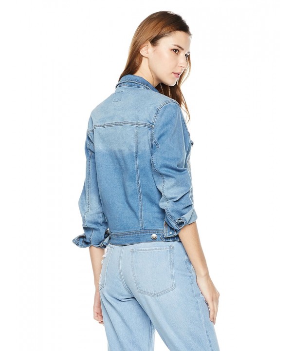 Women's Basic Button Down Destroyed Stretch Denim Jean Jacket - Mid ...