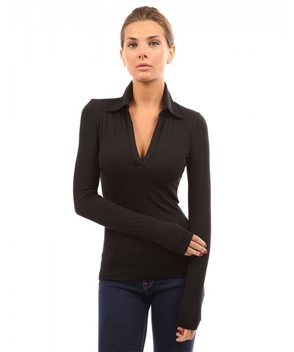 womens long sleeve black polo shirt