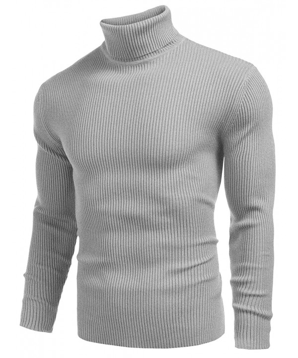 Men Ribbed Knit Turtleneck Long Sleeve Slim Fit Pullover Sweater - Grey ...