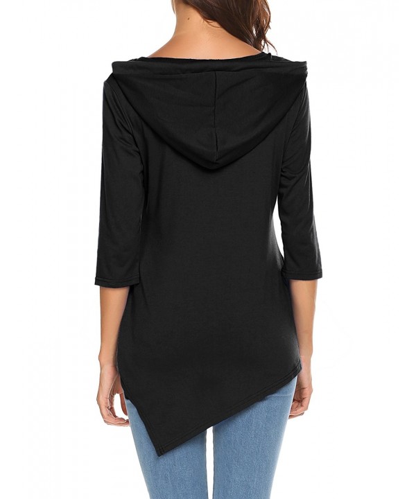 Women's 3/4 Sleeve Asymmetrical Hoodie Shirt Pullover Sweatshirt With ...