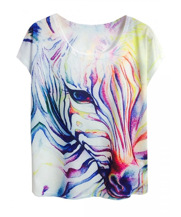 Women's Dream Mysterious Horse Print Short Sleeve Tops Casual Tee Shirt ...