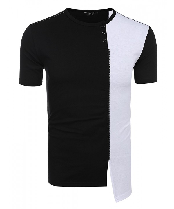 Men's Casual Zipper T-Shirts Irregular Short Sleeve Shirt - Pure White ...