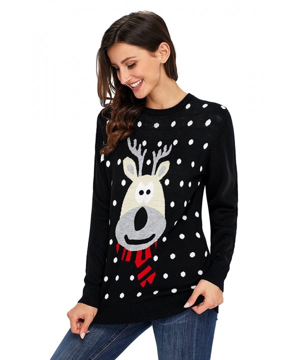 Women's Santas Reindeer Pullover Christmas Sweater - B-black - C31870GT9ZO