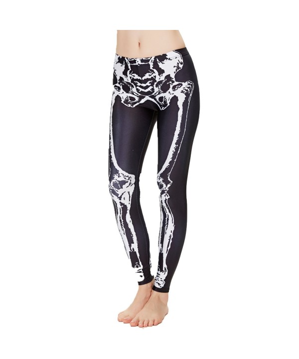 Women's Fashion Digital Print Black White Skeleton Spandex Leggings ...
