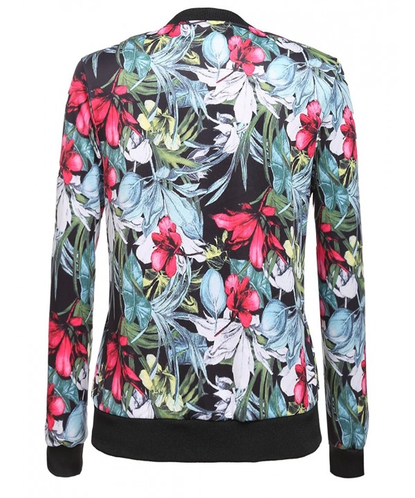 Womens Classic Zipper Floral Printed Jacket Short Bomber Jacket Coat ...