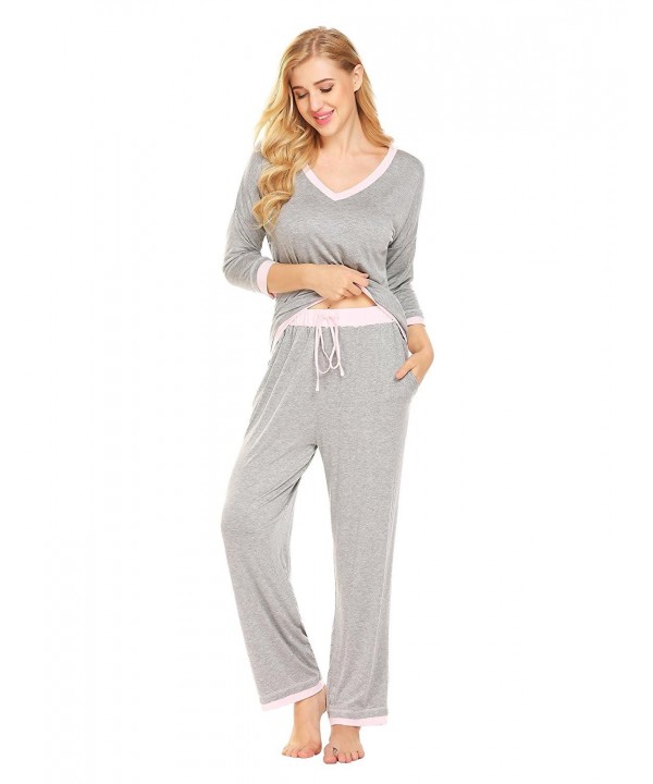 Women's Comfort Pajamas Sleepwear Top With Pants Pajama Set Long Sleeve ...