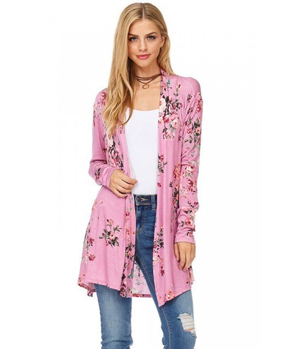 Colette Floral Long Sleeve Open Front Cardigan - Made In USA - Pink ...
