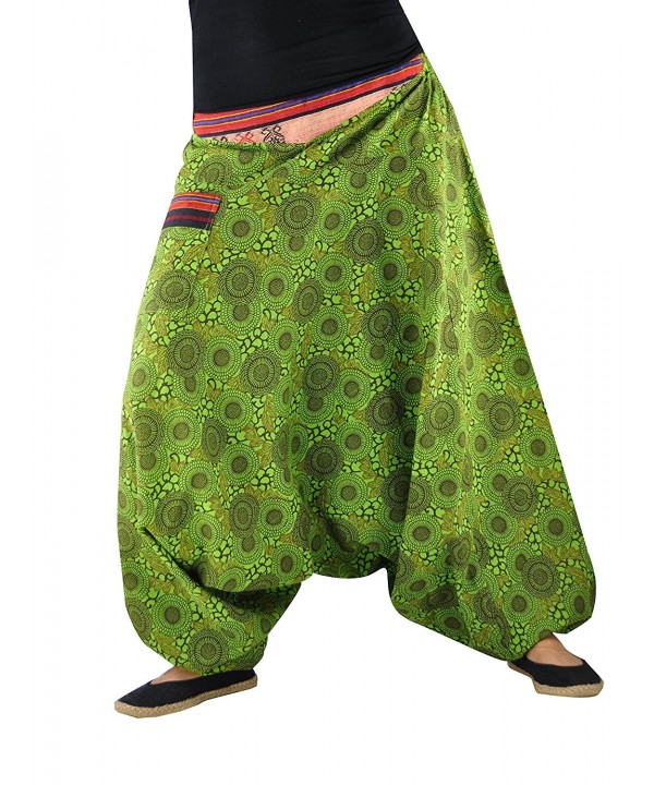 Drop Crotch Pants Patterned Harem Pants For Women and Men (S-L) - Green ...