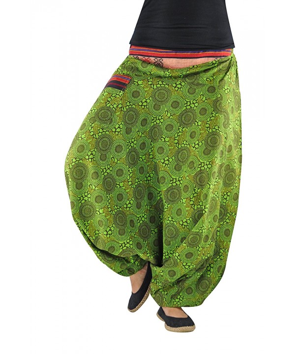 Drop Crotch Pants Patterned Harem Pants For Women and Men (S-L) - Green ...