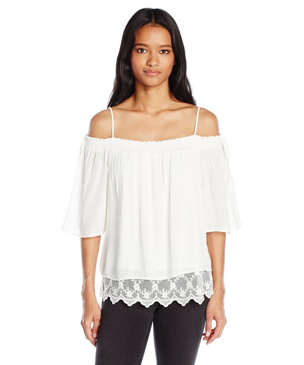A. Byer Junior's Off The Shoulder Top With Lace Hem - Off White ...