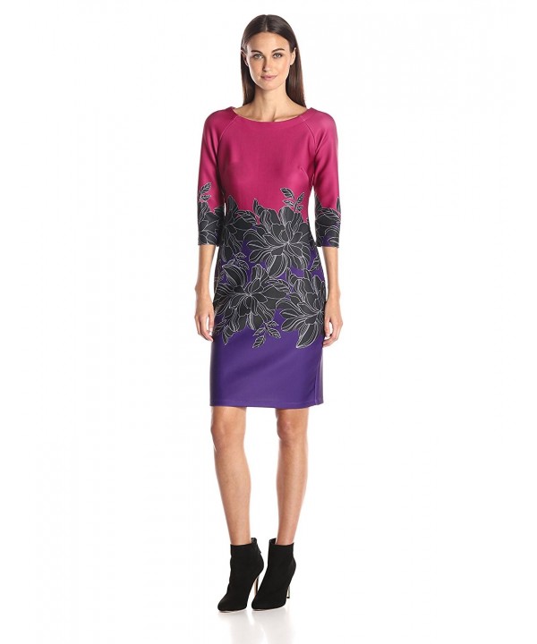 Women's Long and Lean Floral Placement Sheath Dress - Fuchsia Purple ...