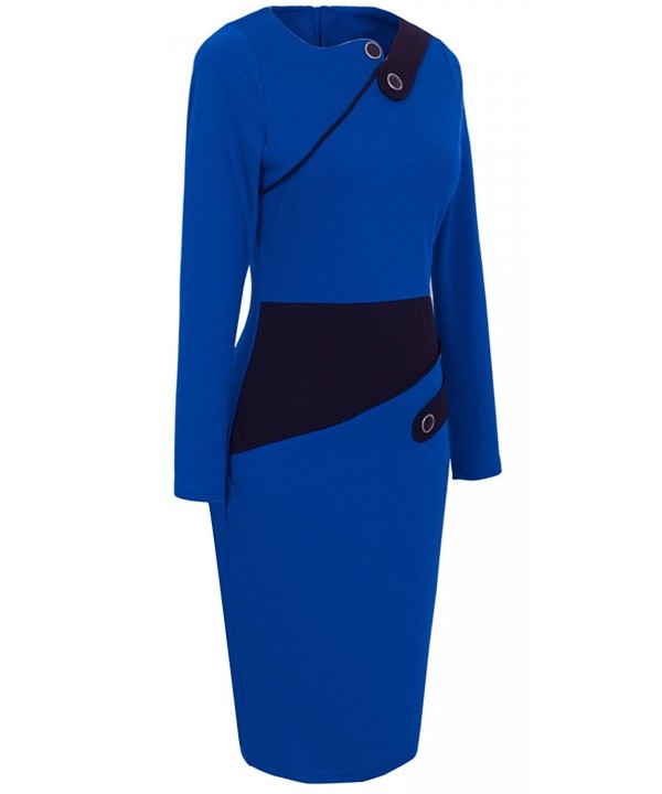 Women's Voguish Colorblock Wear to Work Pencil Dress B231 - Blue ...