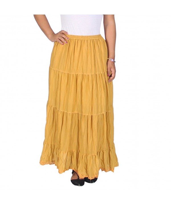 Solid Hippie Gypsy Bohemian Full Circle Ruffle Maxi Long Cotton Skirt ...