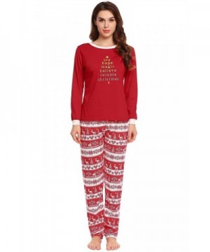 Womens 2 Piece Long Cotton Christmas Pajamas Set With Flying Reindeer ...