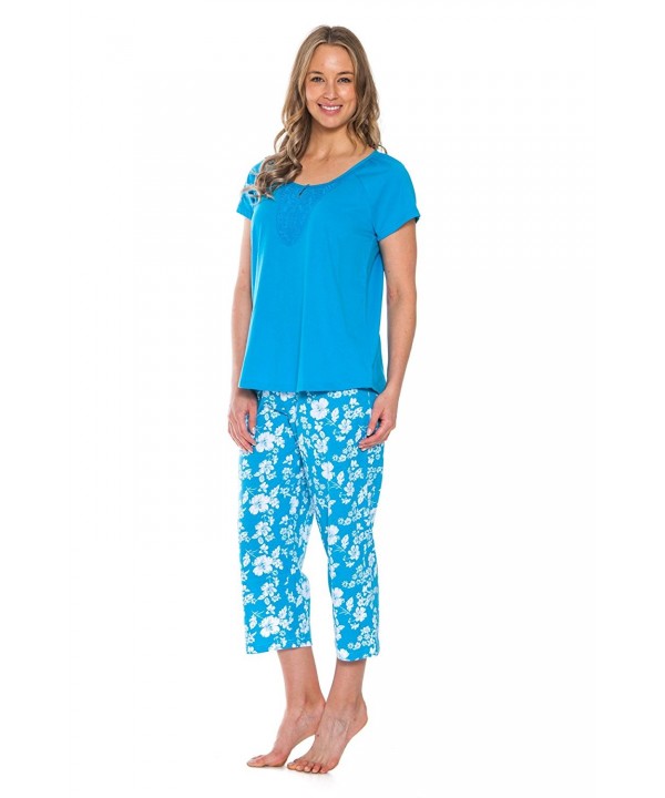 Women's Cotton Capri Pajama Set - Turquoise - CF180D5Y4CR