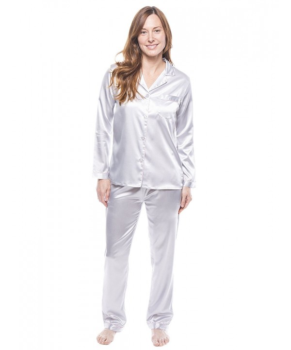 Twin Boat Women's Satin Pajama/Sleepwear Set - Light Grey - CY12GF9VFB9