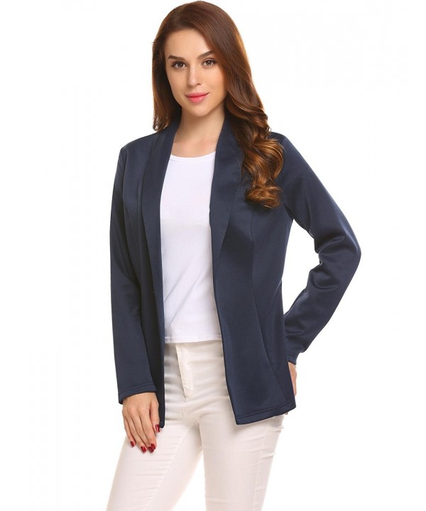 Womens Casual Long Sleeve Open Front Career Blazer Jacket - Dark Blue ...