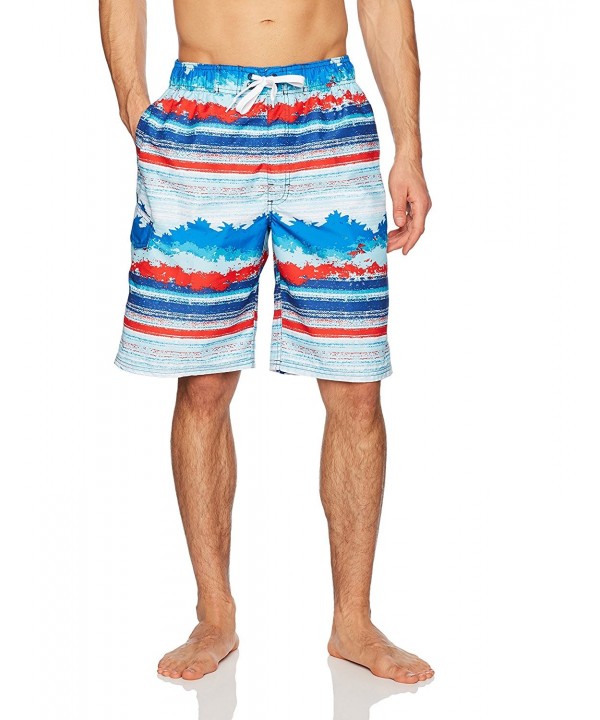 Men's Banzai Stripe Quick Dry Beach Board Shorts Swim Trunk - Blue/Red ...