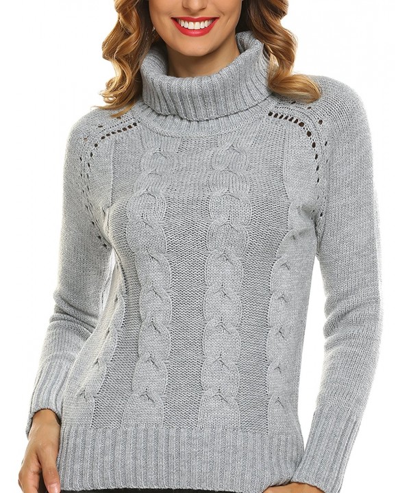 Womens Acrylic High Neck Chunky Cable Casual Knit Pullover Sweater ...
