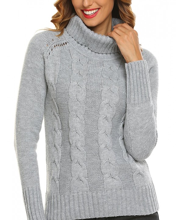 Womens Acrylic High Neck Chunky Cable Casual Knit Pullover Sweater ...