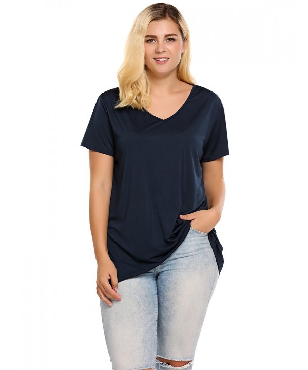 Womens Plus Loose Short Sleeve - Navy Blue - CM182XMA22L