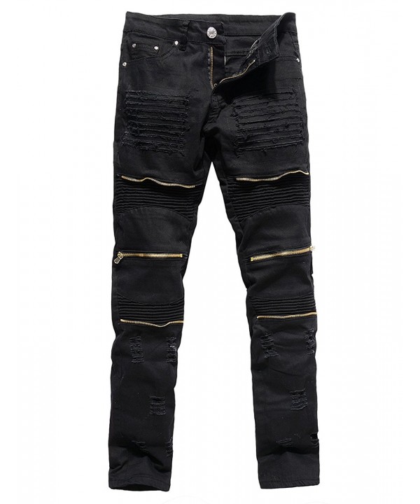 ripped biker jeans with zippers