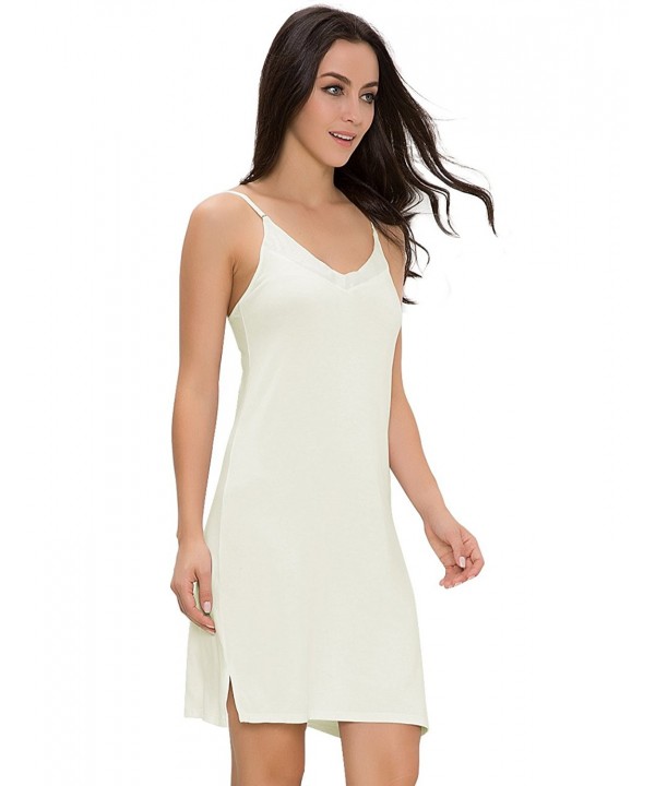 Womens Soft Bamboo Viscose Adjustable V Neck Full Slip Dress - White ...