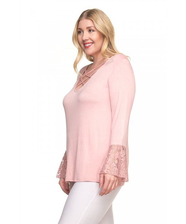 Womens Plus Size Fashionable Lattice Vee Neck Long Bell Sleeve Top ...