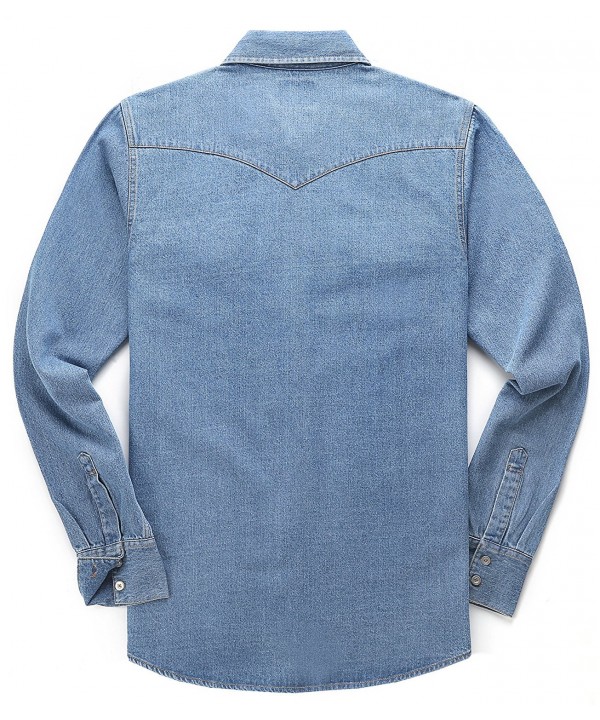 Men's Long Sleeve Denim Shirts - Light Blue (Thick) - C1189KGLIQX