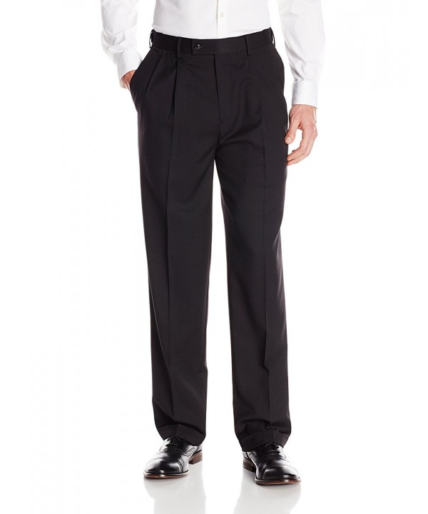 ROSSO Men's Pleated Washable Wool Blend Dress Pant with Comfort Waistband -  Black - CT11P0T1K5R