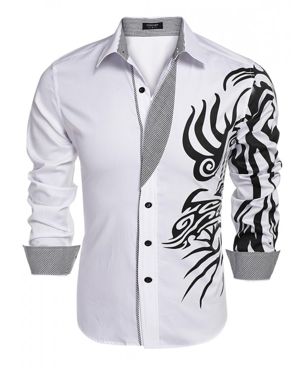 Men's Solid Point Collar Print Button Down Shirt - White - C1184QY4U0L