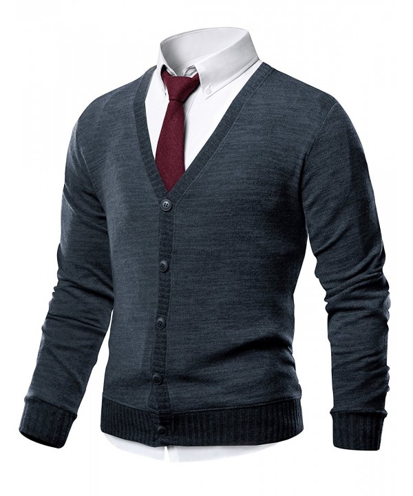 Mens Slim Fit V-Neck Button Up Cardigan Sweater - Ns1088-charcoal ...