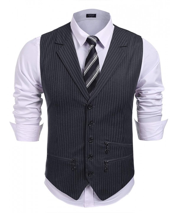 Men's Lapel Casual Waistcoat British Style Slim Fit-Striped Vest and ...