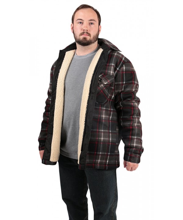 Men's Plaid Flannel Fleece Sherpa Lined Warm Hooded Jacket - Black/Red ...