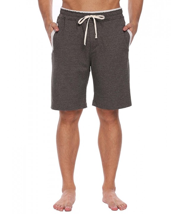 Mens Cotton Knit Pajama Shorts With Pockets - Dark Grey - C81867X83TW