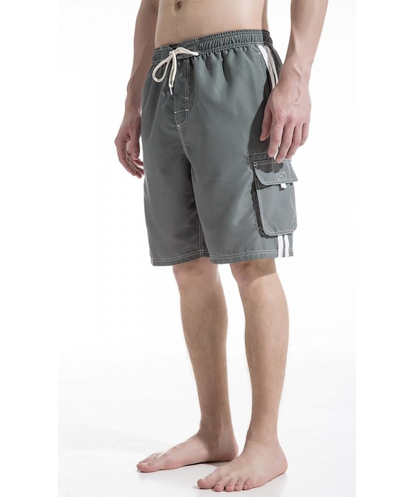 Mens Shorts Swim Trunks With Cargo Pockets - Grey - CA182RAQLK9