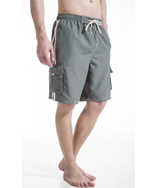 Mens Shorts Swim Trunks With Cargo Pockets - Grey - CA182RAQLK9