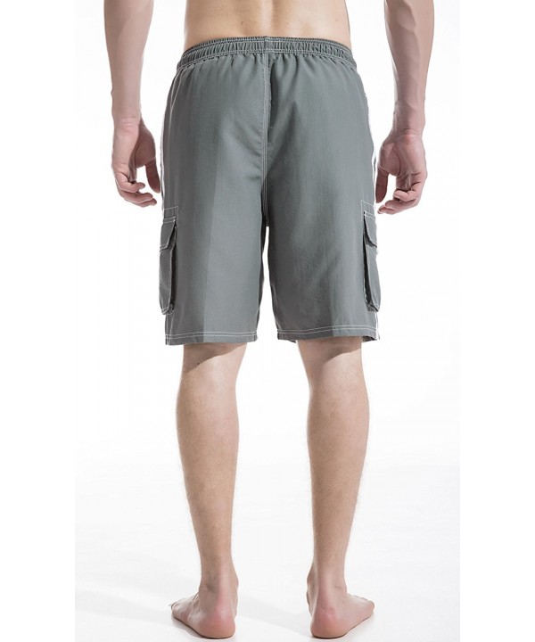 Mens Shorts Swim Trunks With Cargo Pockets - Grey - CA182RAQLK9