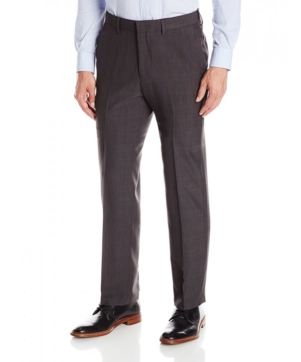 Men's Textured Windowpane Straight Fit Plain Front Pant - Charcoal ...