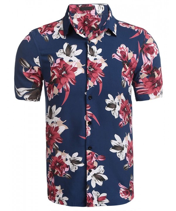 Men's Floral Button Down Shirt- Short Sleeve Casual Summer Aloha ...