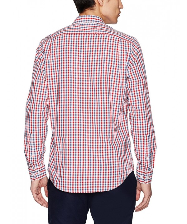 Men's Slim-Fit Long-Sleeve Two-Color Gingham Shirt - Red/Blue - CE17Y287IN7