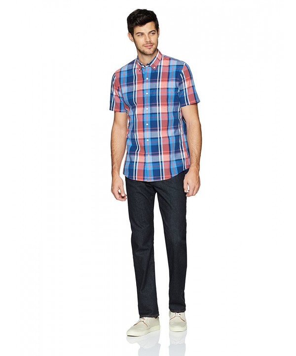 Men's Standard-Fit Short-Sleeve Large-Scale Plaid Shirt - Red/Blue ...