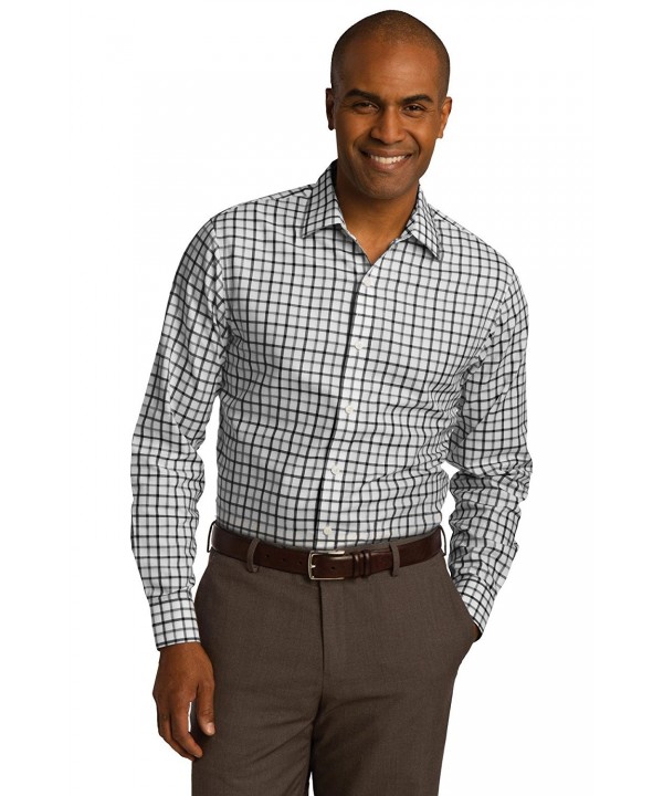 Men's Tricolor Check Slim Fit Non Iron Shirt - Black/ Grey/ White ...