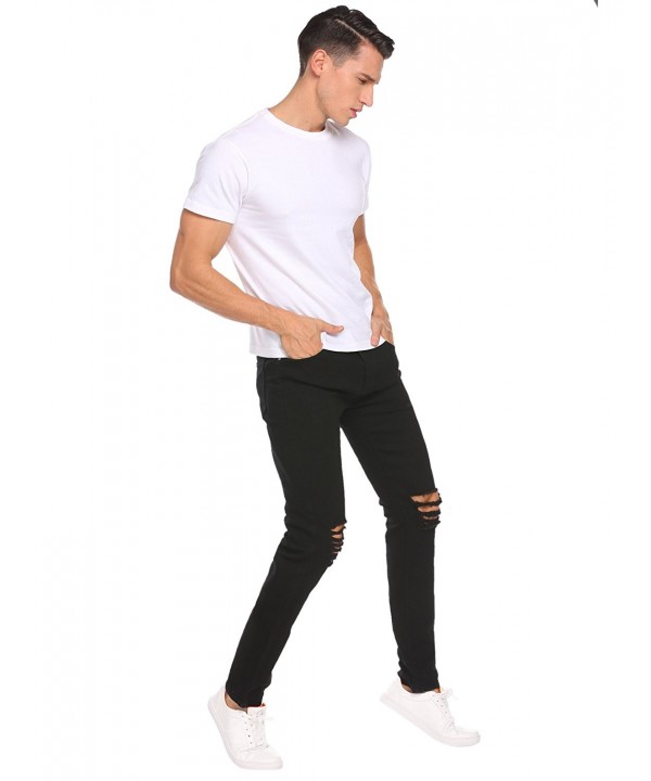 Slim Fit Jeans- Men's Skinny Ripped Stretch Destroyed Pants with Holes ...