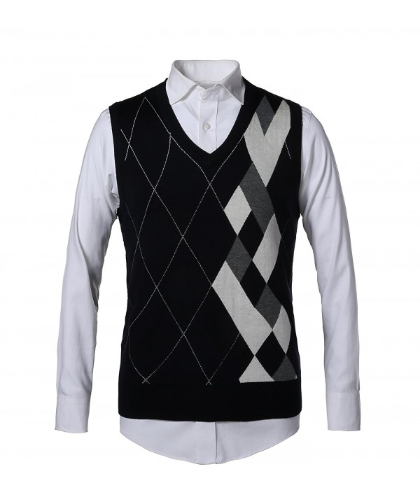 Men's Basic Slim Fit Knitted V-Neck Argyle Wool Blend Sweater Vest ...