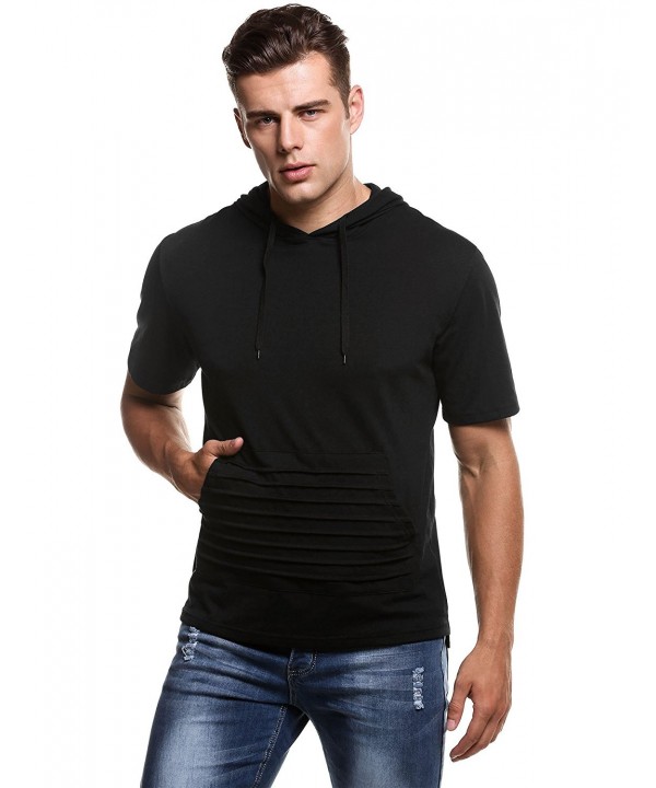 Men's Pullover Short Sleeve Hoodie Solid Cotton Lightweight Hooded T ...