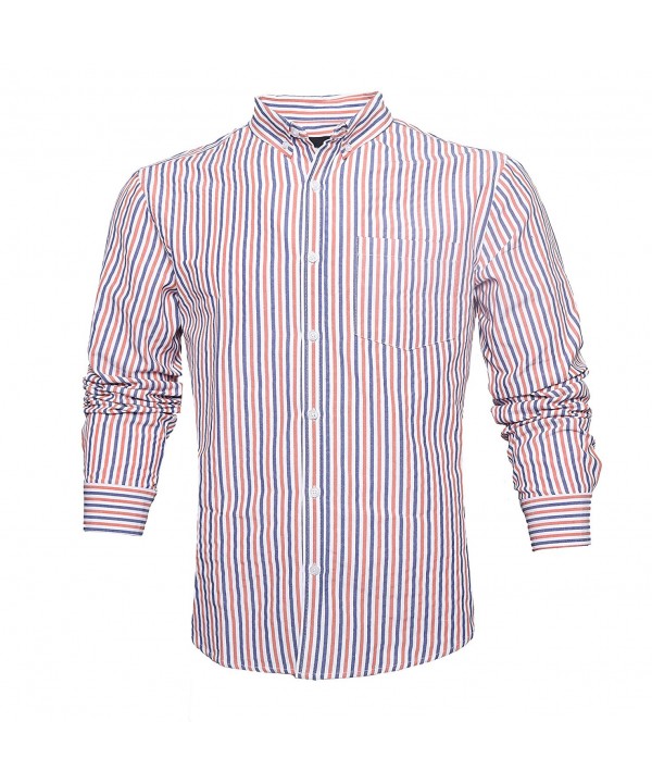 Men's Long Sleeve Striped Oxford Shirt Button Down Cotton Dress Shirts ...