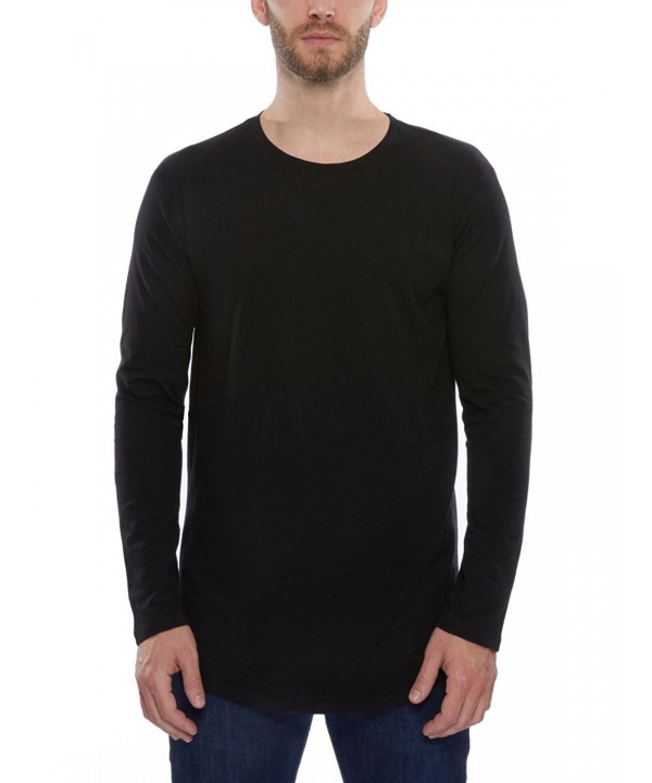 Men's Longline Curved Hem Long Sleeve T-Shirt - Black - CH17Y0KEGWO