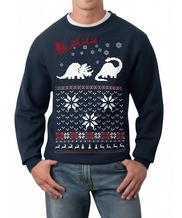 Adult Ugly Christmas Sweater Santa Dinosaur Pullover Sweatshirt - Navy ...